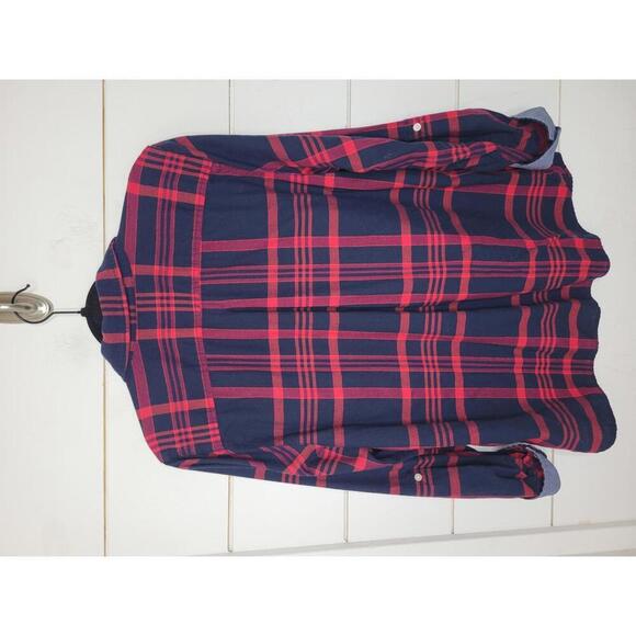 Tommy Hilfiger XL red & blue plaid 1/2 button down flannel shirt - Picture 3 of 5